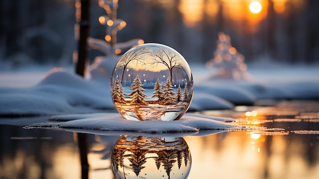 Christbaumkugel in Kristallinen Schnee Fotorealistisch