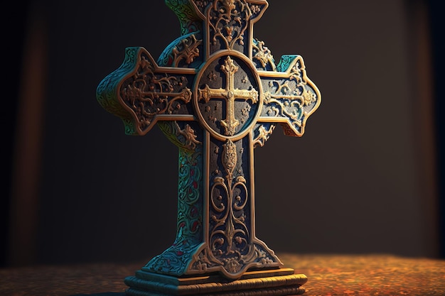 Christelijk kruis met een traditionele gravure en kleur