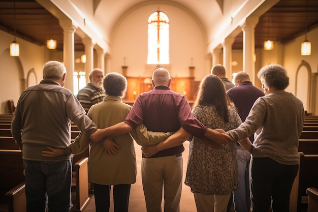 Foto christelijke gemeenschap diverse groepen verenigd in het interieur van de kerk