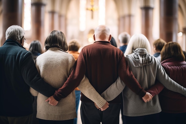 Foto christelijke gemeenschap diverse groepen verenigd in het interieur van de kerk