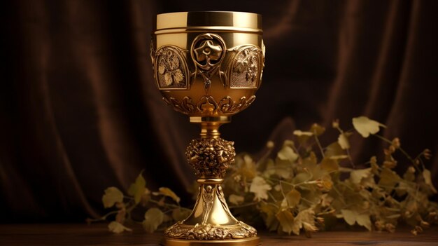 Foto christelijke kelk gouden wijn die het sacrament symboliseert