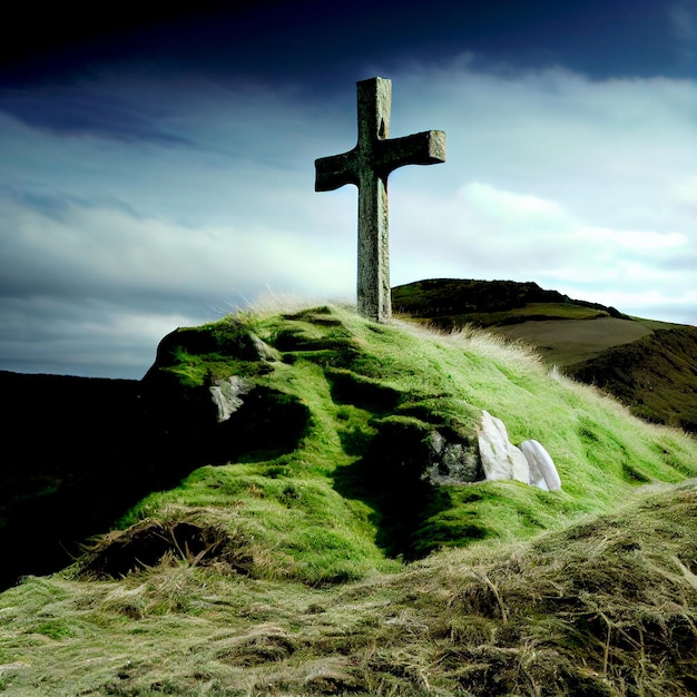 Christian catholic cross on the hills Generative AI