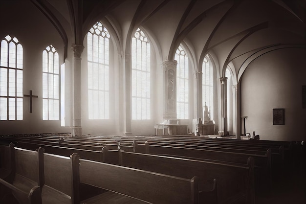 Christian church interior with windows