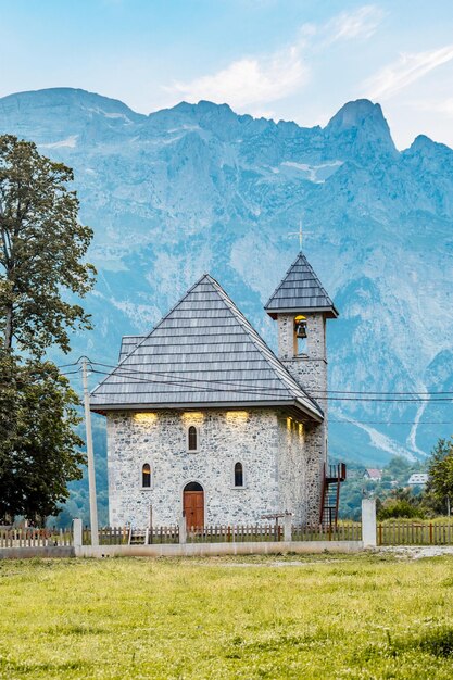 Christian Church in the village of Theth in Prokletije or Acursed Mountains in Theth National Park Albania