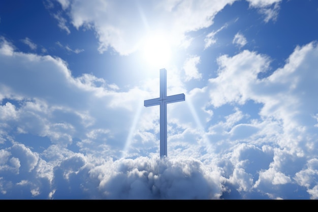 Photo christian cross appeared bright in the sky with soft fluffy clouds white beautiful colors