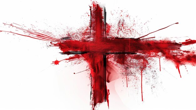 christian cross drawn with blood isolated on white background