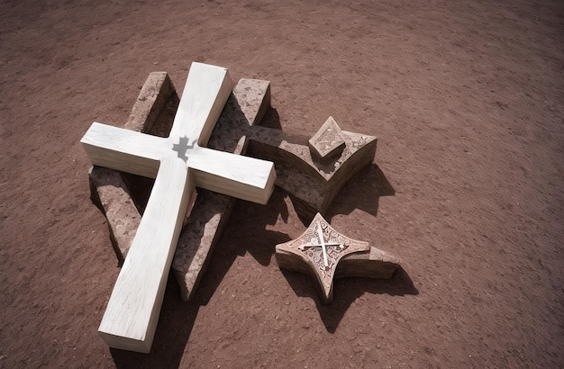 Christian Cross in het midden van bloemenveld Goede Vrijdag Palmzondag Concept Ai gegenereerd