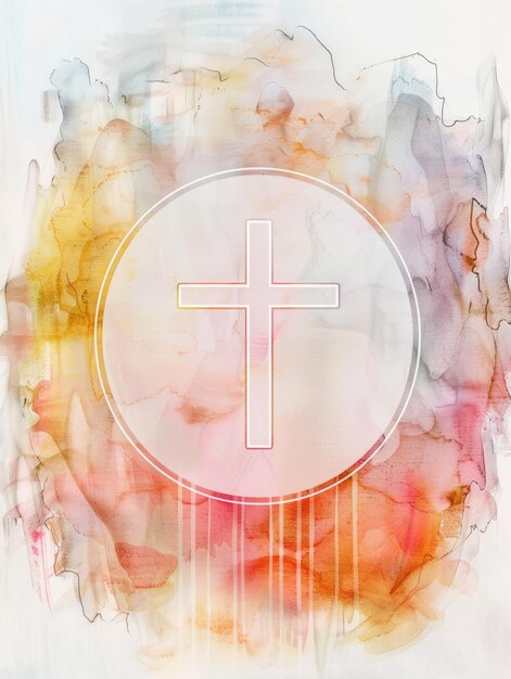 Photo christian cross inspiration on watercolor circle generative ai