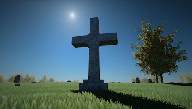 Christian cross on a lawn