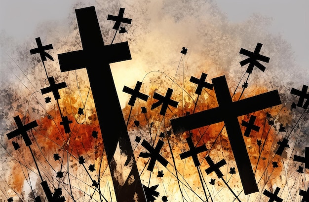 Christian Cross in the middle of flower field Good Friday Palm Sunday Concept Ai Generated