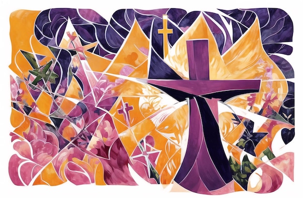 Christian Cross in the middle of flower field Good Friday Palm Sunday Concept Ai Generated