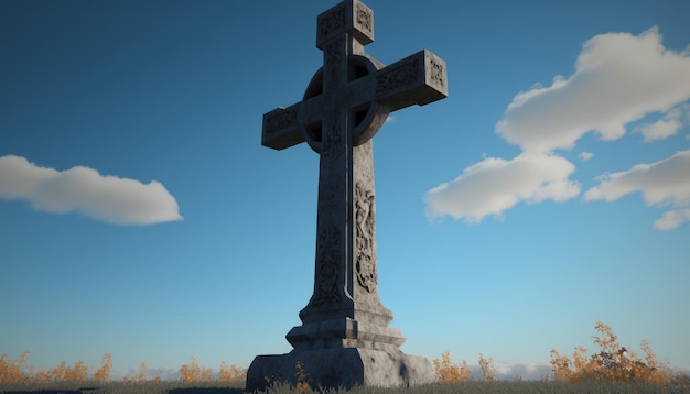 Christian cross on the mountain with sunset and beautiful sky Mountain summit cross Generative AI