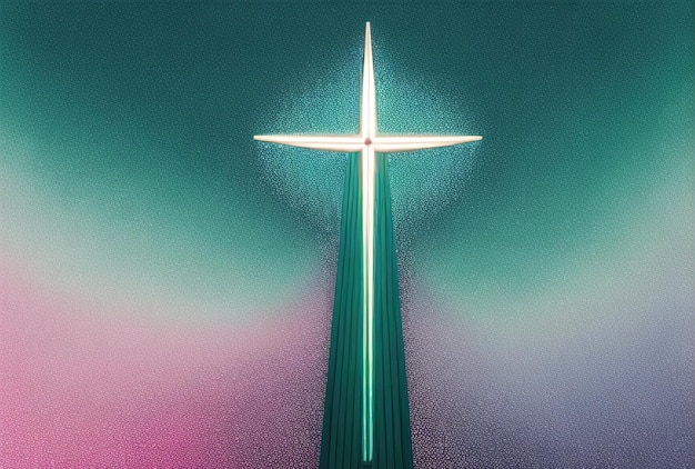 Христианский крест Неоновый футуристический абстрактный киберпанк Вербное воскресенье Страстная пятница Концепция Ai создан