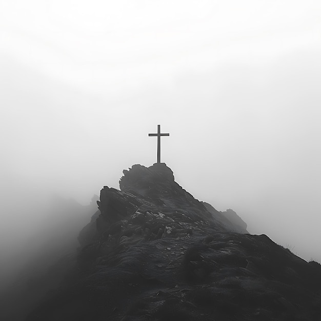 산 꼭대기 에 있는 그리스도인 십자가