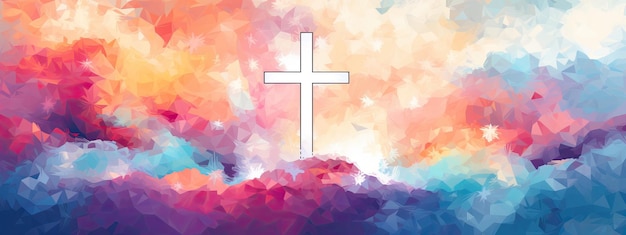 Фото Христианская пасха концептуальный религиозный символ на красочном небе при заходе солнца генеративный ии