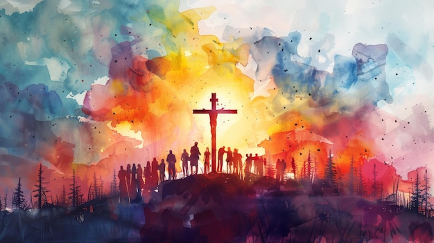 Christian Faith Inspiration Watercolor Banner Generative AI