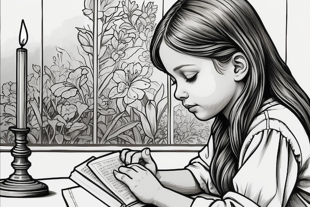Христианская девушка молится красочная страница для детей