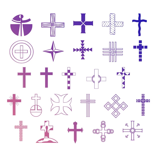 christian icon set items gradient effect photo jpg vector set