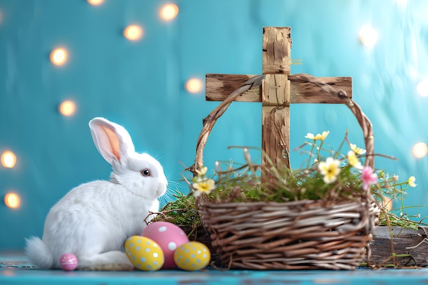 Christian Jesus Cross background for Happy Easter wishes and greeting card design