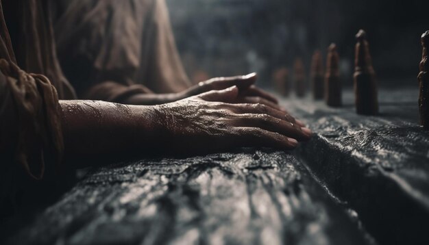 Christian man praying to God in nature solitude generated by AI