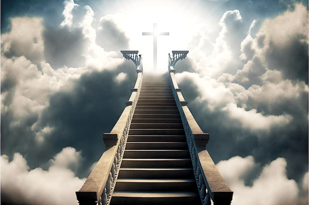 Christian stairway to heaven in paradise in clouds