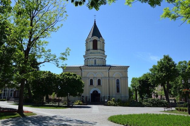 Christian temple catholic church and a garden near it