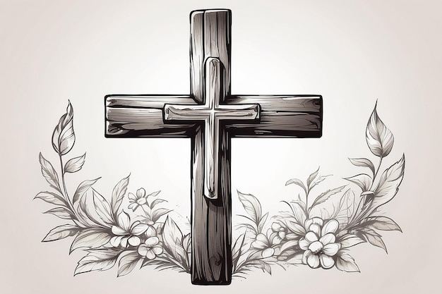 Foto croce di legno cristiana simbolo pasquale del cristianesimo schizzo illustrativo