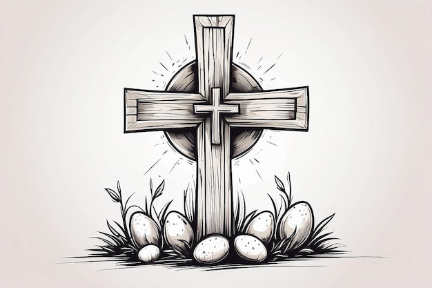 Photo christian wooden cross easter symbol of christianity illustration sketch
