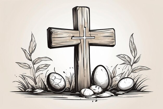 Christian wooden cross Easter symbol of Christianity illustration sketch