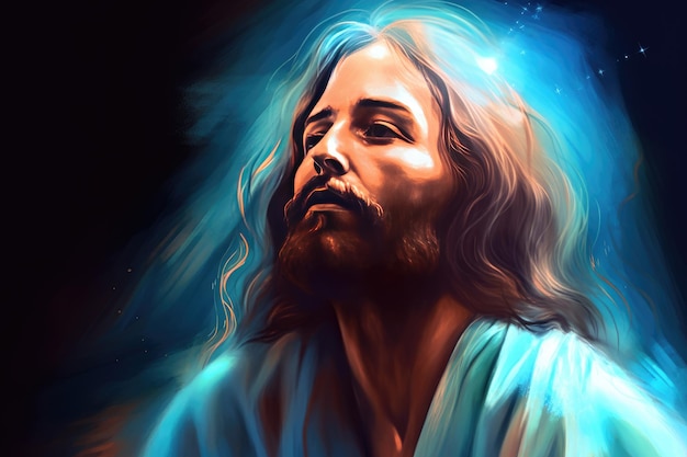 Christianity figure Colorful image of Jesus Christ on illuminated background with colors Generative AI