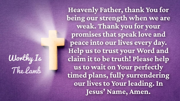 christianity prayer on purple color cover with shining cross