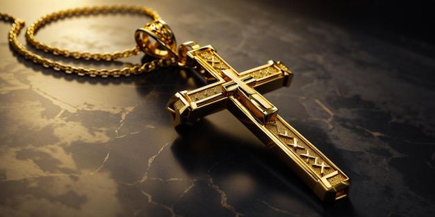 Christianity symbols the crossnecklace shines gold