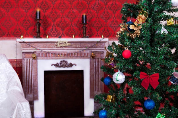 Christimas  interior in red vintage room studio shot