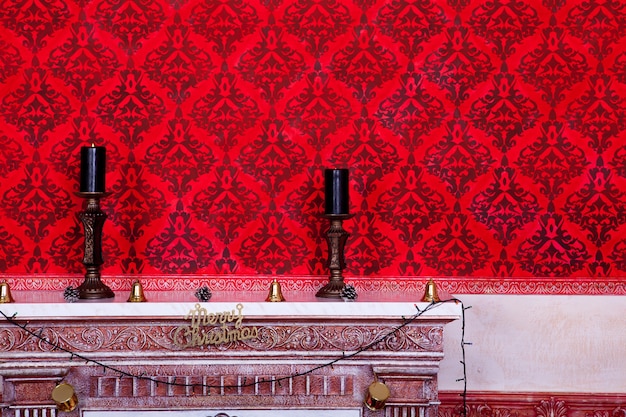 Christimas  interior in red vintage room studio shot