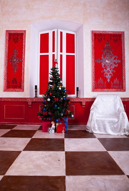 Christimas  interior in red vintage room studio shot