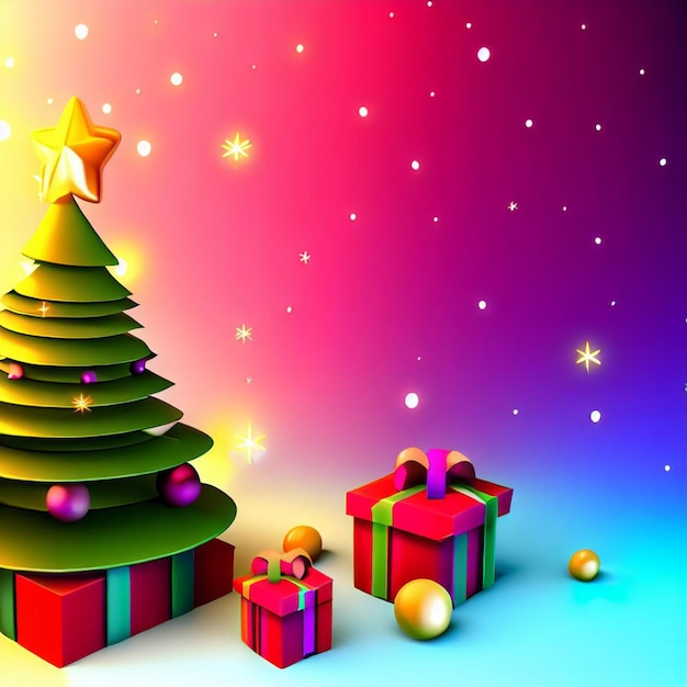 christmas 3D BackgroundFree Photos With christmas treegift box