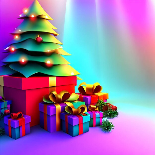 クリスマス 3D バックグラウンド無料写真 クリスマスツリーギフトボックス