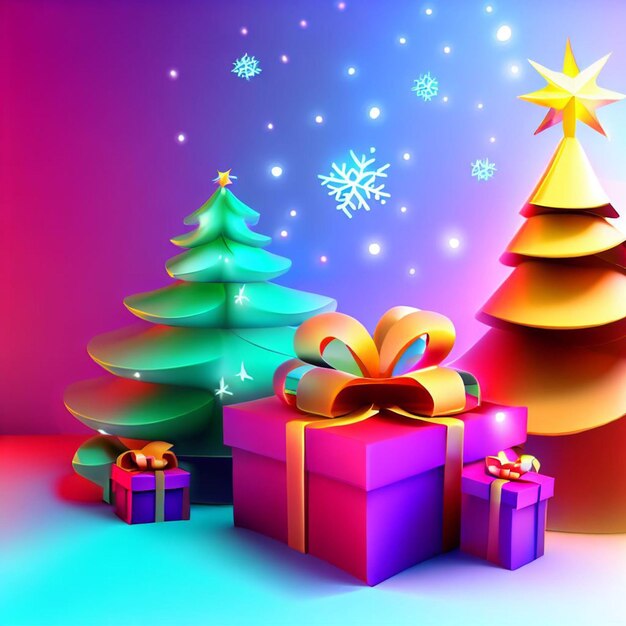 Christmas 3d backgroundfree photos with christmas treegift box