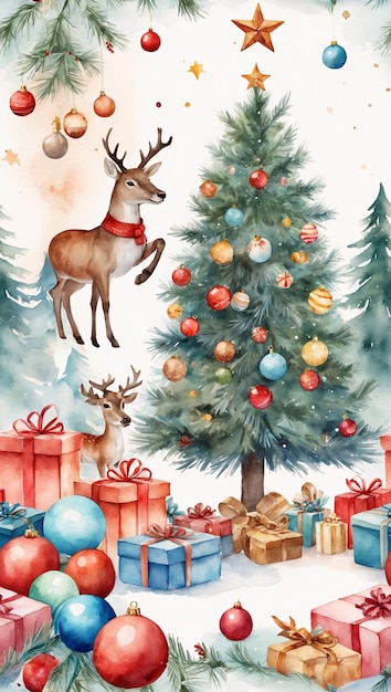 写真 クリスマス & ハッピーニューイヤー - クリスマスのおもちゃとプレゼントのシームレスパターン - アクアカラースタイル