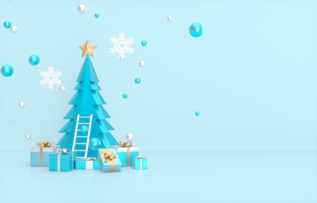 クリスマスツリーとギフトボックスとクリスマスと新年の背景。