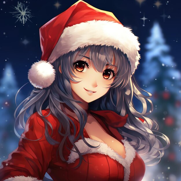 Photo christmas anime girl in santa hat