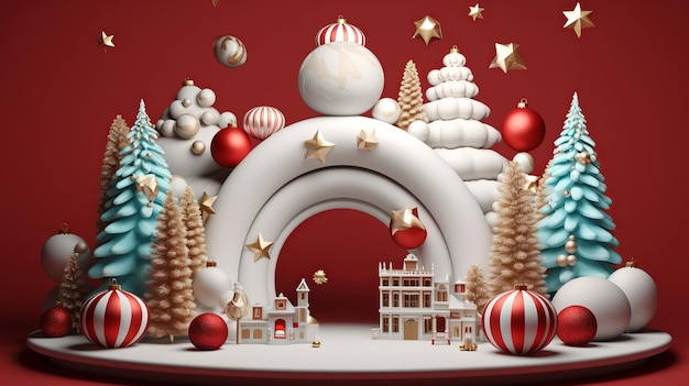 Christmas Art Minimalist 3D illustration of Christmas spirit Holiday decorations Christmas tree