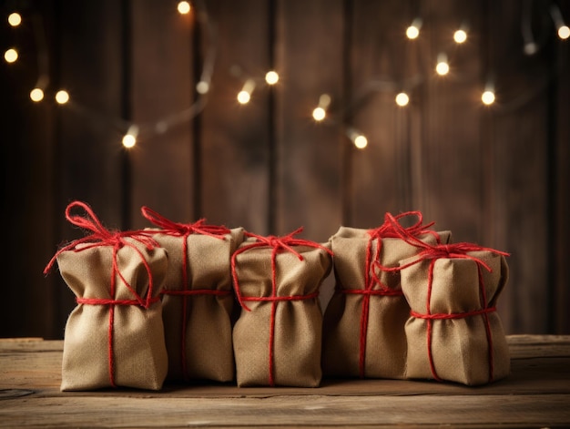 Рождественский фон баннер представляет еловые ветки элегантную подарочную упаковку