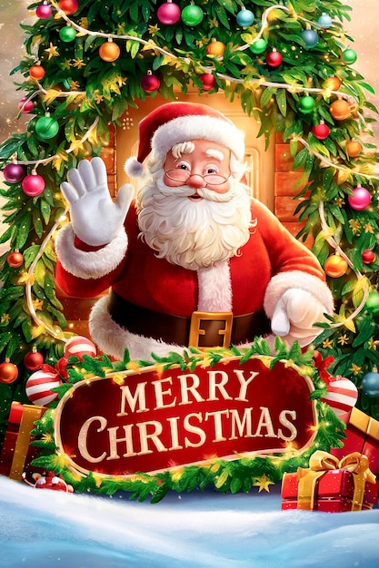 Christmas Background Card with Santa Claus