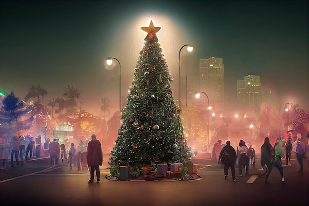 Christmas background and Christmas design Los Angeles 2023 Christmas tree Holiday Illustration for a