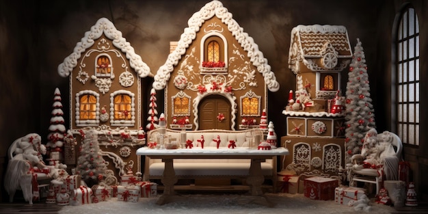 Christmas background Christmas gingerbread houses Baked goods in the form houses Generative AI
