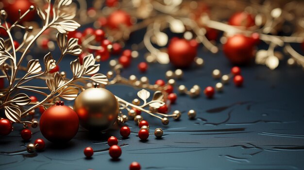 Christmas background and copy space with Christmas tree and gold and red color ornaments leaves