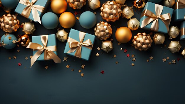 Christmas background Cute and colorful with plenty of copy space carrying gifts Flat lay