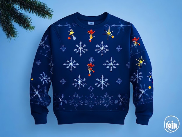 Photo christmas background dark blue sweatshirt christmas unisex sweater mockup