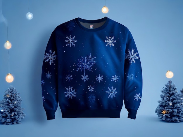 Christmas background dark blue sweatshirt Christmas unisex sweater mockup